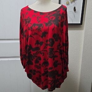 Bryn Walker Red and Black Floral Batwing Top
